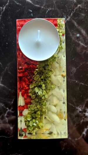 White & Red Stones. Candle Holder