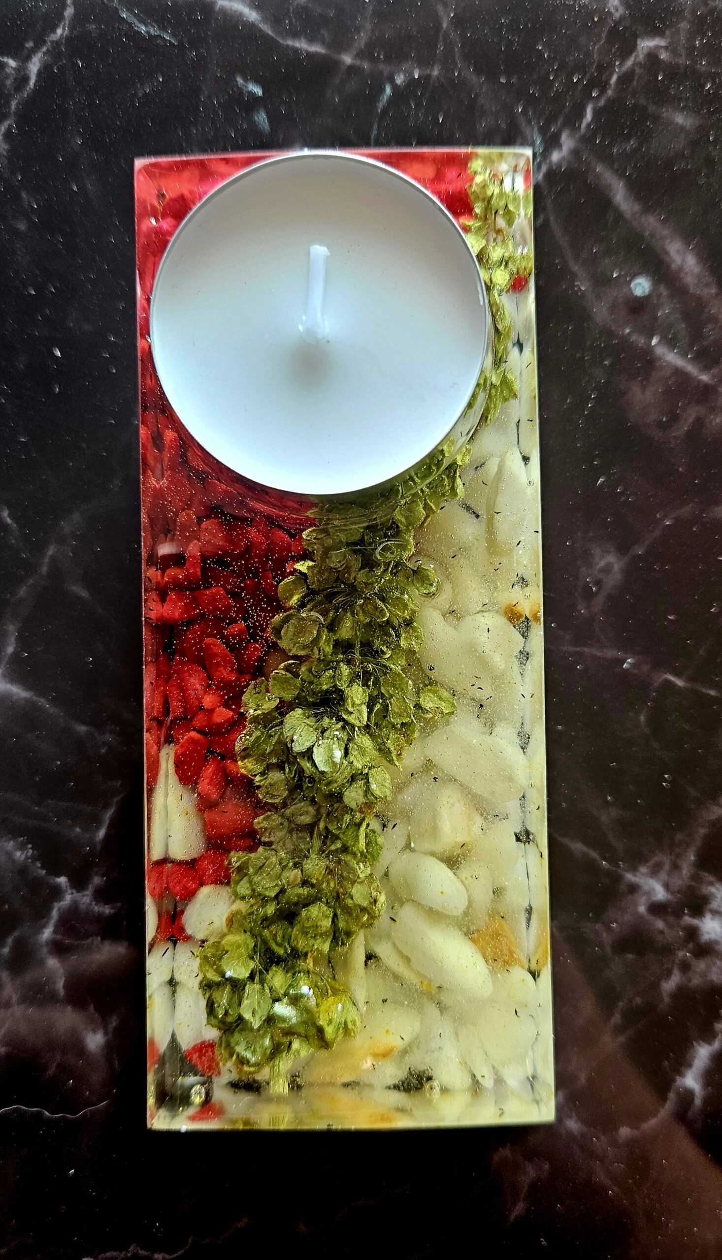 White & Red Stones. Candle Holder