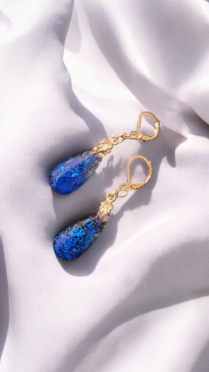 Mini Blue Glitter Drop shape Earrings