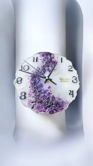 White Clock with Purple Stones