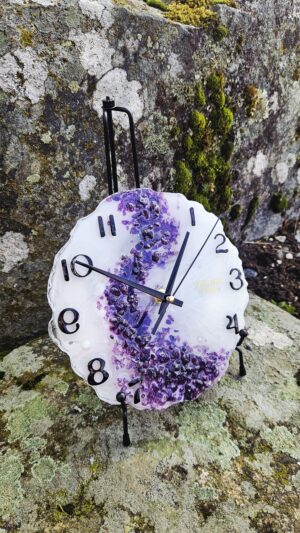 White Clock with Purple Stones