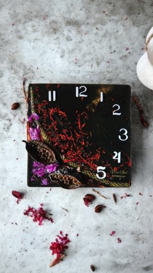 Black Square Wall Clock with Spanish Plants