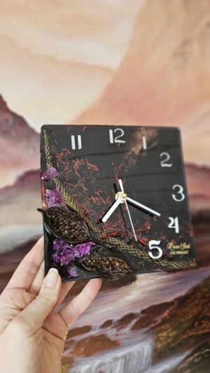 Black Square Wall Clock with Spanish Plants